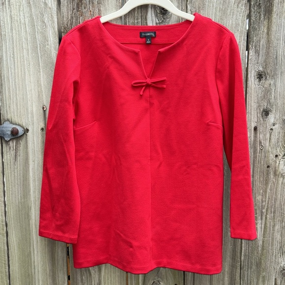 Talbots Red Ponte Knit Top w Bow Christmas Ready Women’s Size Small - Picture 1 of 7